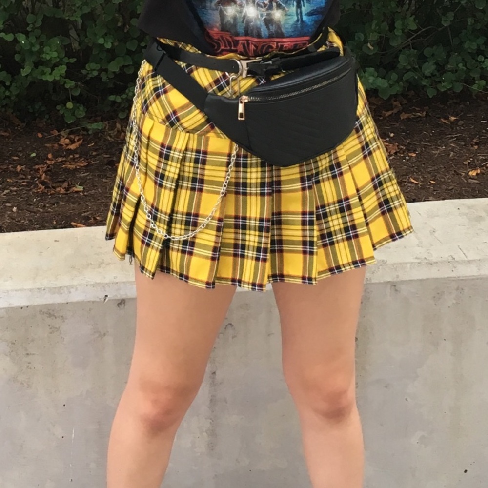 Yellow Plaid Pleated Skirt